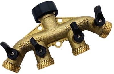 NTH products- Slang Splitter 4-weg Heavy Duty - Tuinslang Verdeler - Slangaansluiting 3/4 inch - Kogelkleppen - Messing - Waterdicht - Tuinslangverdeler