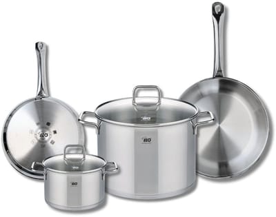 Set van 2 Koekenpannen 24 en 28 cm en 2 kookpotten 16 en 26 cm Elo Profi Citrin