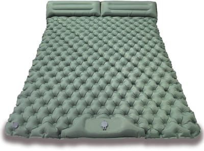 Opblaasbaar luchtbed 2 persoons 200x120x5 cm - Ingebouwde pomp - Kampeer slaapmatje-luchtbed-slaapzak-openlucht--Lenteregengroen-Belle's product