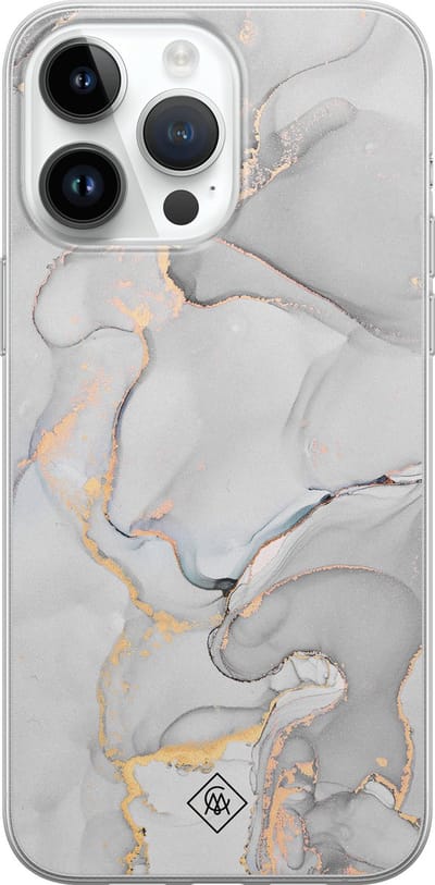 Casimoda® hoesje - Geschikt voor iPhone 14 Pro Max - Marmer Grijs - Siliconen/TPU telefoonhoesje - Backcover - Marmer - Grijs