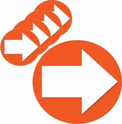 Accent pijl sticker - 15x stuks - Rond Dia 15 cm - oranje met witte pijl - Richting aanwijzen - Route - Rechts/links