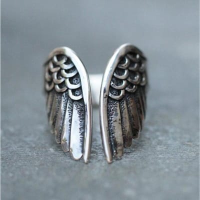 Boho Vintage Engelenvleugels Ring Voor Vrouwen Mannen Creatieve Openings Vingerring Vrouwelijke Trouwring Sieraden Hoge Kwaliteit Dropshipping resizable black