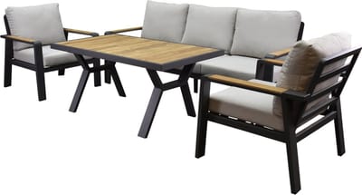 Lola stoel bank dining loungeset 4 delig antraciet aluminium