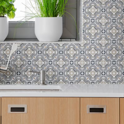 Zelfklevende tegelmuurstickers voor keuken en badkamer - 24 cementtegelstickers, Azulejos Graciano-stijl - 24 stickers, 15x15 cm