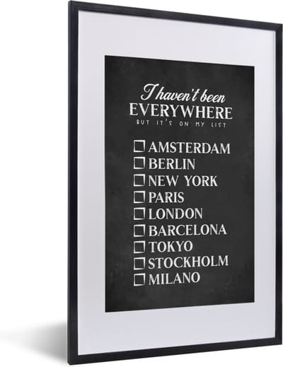 Fotolijst incl. Poster - Spreuken - Quotes - I haven't been everywhere but it's on my list - New York - 40x60 cm - Posterlijst