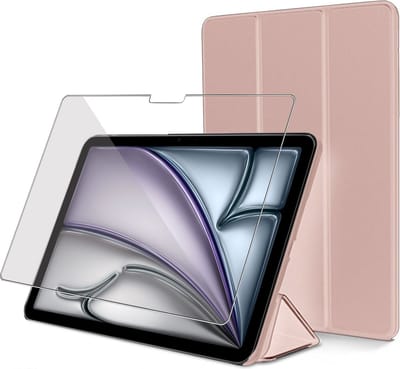 Geschikt voor iPad Air 11 2025 M3 / 2024 & iPad Air 5/4 (10.9 inch 2022/2020) - Hoesje + Screenprotector – Gehard Glas Cover + Shock Proof Case - Rose