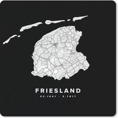 Muismat 20x20 cm - Mousepad Nederland - Friesland - Wegenkaart - Muismatten