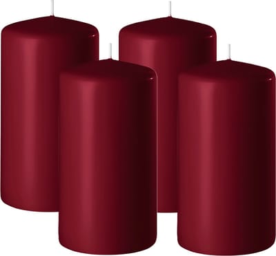 Enlightening Candles Cilinderkaars/stompkaars - 4x - bordeaux rood - D6 x H8 cm - 27 branduren - Dikke kaarsen - Voor kandelaar of plateau