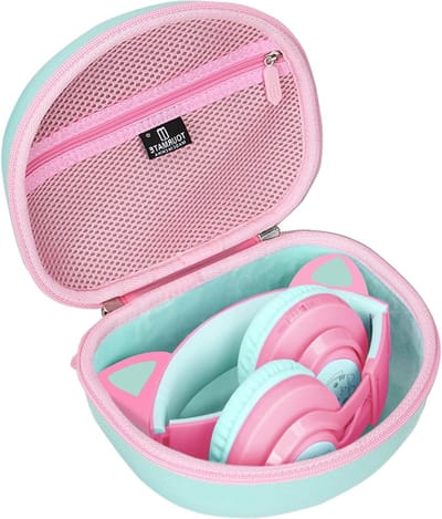 Reiskoffer Hoofdtelefoon - Draagbare Opbergtas - Hoofdtelefoon Beschermen - Waterdicht Krasbestendig - 20.9x17x12.2 cm - Roze en Groen