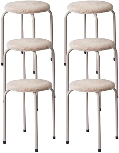 Bijzet krukje Furry beige - 6x - metaal/stof - D40 x H48 cm - Meubels