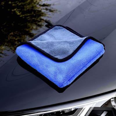*** 2 x Premium Microvezel Auto Droogdoek - 30cm x 40cm - Poetsdoek - Duurzaam – Blauw en Grijs - van Heble® ***