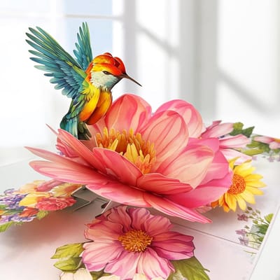Unieke 3D Pop-Up Verjaardagskaart met Kolibrie en Bloemen - Cadeau voor Vrouw, Moeder of Vriendin