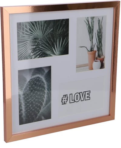 Fotolijst Koperkleurig – Voor 4 Foto's van 10x15 cm of 1 Foto van 30x30 cm – Met Passe-partout & Ophangogen