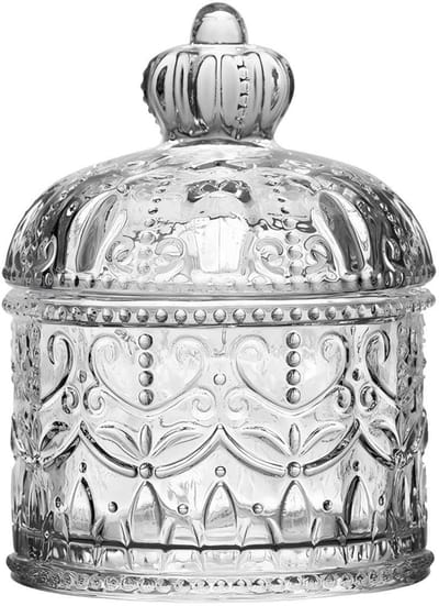 200ml 6.7oz Clear Glazen Pot Met Deksel Vintage Reliëf Kristal Glas Snoep Schotel Decoratieve Voedsel Opslag Pot Voor Bruiloft Feest Buffet Thuis Organisatie