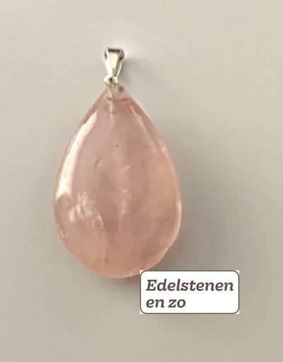 Rozenkwarts druppel hanger met zilverkleurig oogje