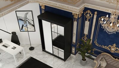 Kledingkast Casa Velluto Lamaro Elegance met Schuifdeuren en Spiegel - Zwart & Wit - Moderne Garderobe voor Hal en Slaapkamer - Opbergkast met Laden, Planken en Robuust Aluminium Schuifsysteem - 167x205x59 cm