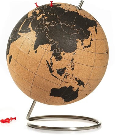 Grote Kurken Wereldbol van 30cm - Prikbord voor Reizen en Avonturen - Inclusief Prikpins