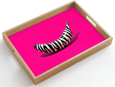 Dienblad hout 50x35 cm - Schootdienblad - Banaan - Zebraprint - Roze - Borrelplank rechthoek - Plateau dienbladen