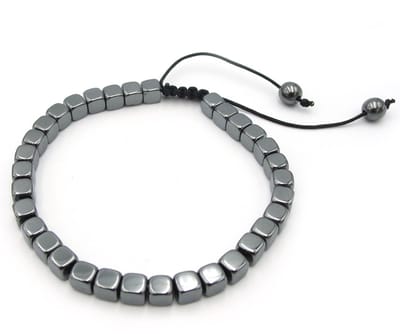 Kralenarmband voor heren - armband met hematiet kubus kraaltjes met schuifknoop