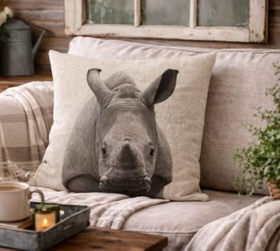 Canvas Monochrome Wildlife Collection Kussenhoes - Neushoorn - 45x45 cm