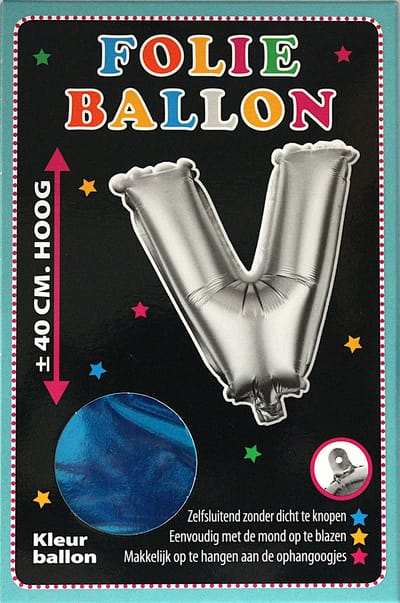 Folieballon - V - Letter Blauw - 40cm - Folie - Ballon - Zelfsluitend - Eenvoudig Met Mond Opblazen - Ophangoogjes - Touche Cards