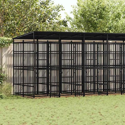 vidaXL - Hondenkennel - met - dak - 12,9 - m² - staal