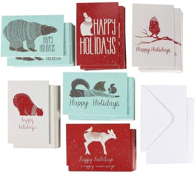 OmGoods - Dailygoody - 144 Pack Wenskaarten - Kerstkaarten - Assortiment met Dierenontwerpen - 4 x 6 Inch - Inclusief Enveloppen - Perfect voor Feestdagen - Voo...