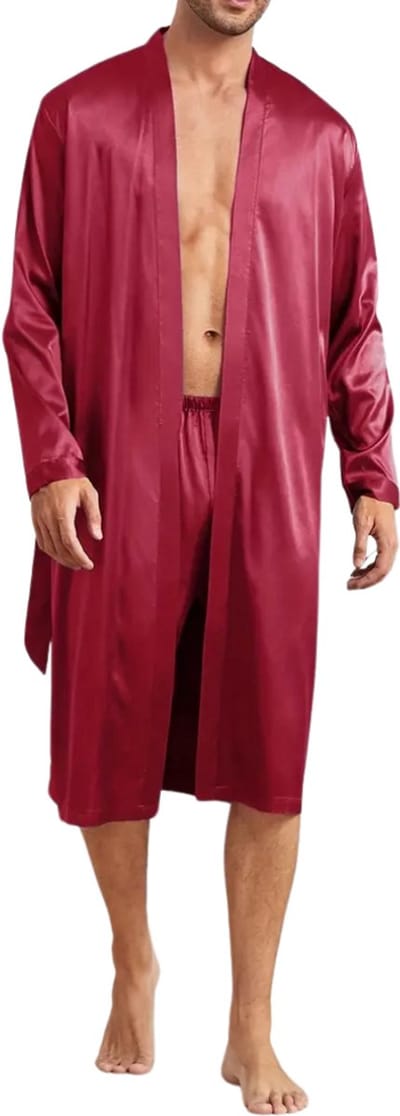 Livano Satijnen Badjas Heren - Kimono - Kamerjas - Satijn - Ochtendjas - Pyjama - Bordeauxrood - Maat S