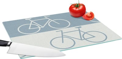 Glazen Snijplank - 39x28 - Fiets - Blauw - Patroon - Snijplanken Glas