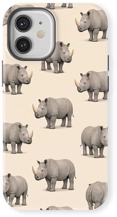 Safari Tough Case geschikt voor iPhone 12 Mini | Premium hoesje met Safari Dieren Design | Geschikt voor Mag | Dieren Print Backcover geschikt voor iPhone 12 Mini Neushoorn