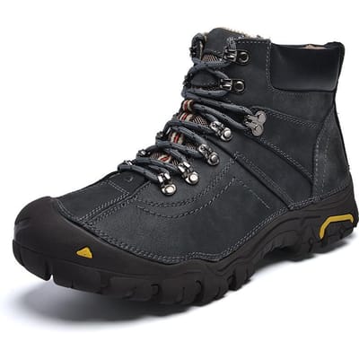 Chaussures en Coton d'Automne et d'Hiver Bottes d'Escalade d'Extérieur Cuir de Première Couche Dépoli Montantes Randonnée Antidérapantes Résistantes à l'Usure Velours Chaussures de Sport pour Homme 45
