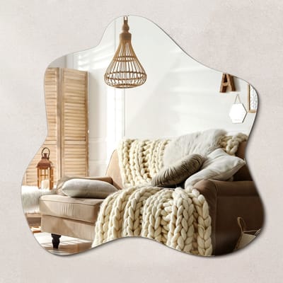 Wallfluent Spiegel - Grote Spiegel Asymmetrisch - 77 x 77 cm - Vanityspiegel - Make-up - Elegant Spiegel - Badkamerspiegel – Eetkamerspiegel – Keukenspiegel – Kantoorspiegel - Miroir Mural - Frameloos - Hangspiegel - Vormloos - Minimalistische Design