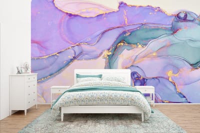 Behang - Fotobehang Goud - Marmer - Paars - Breedte 400 cm x hoogte 240 cm