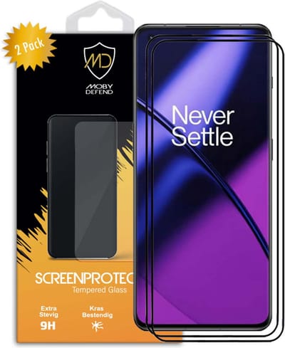 2-Pack MobyDefend Screenprotectors - Geschikt voor OnePlus 11 - Screensaver Met Zwarte Randen - Gehard Glas