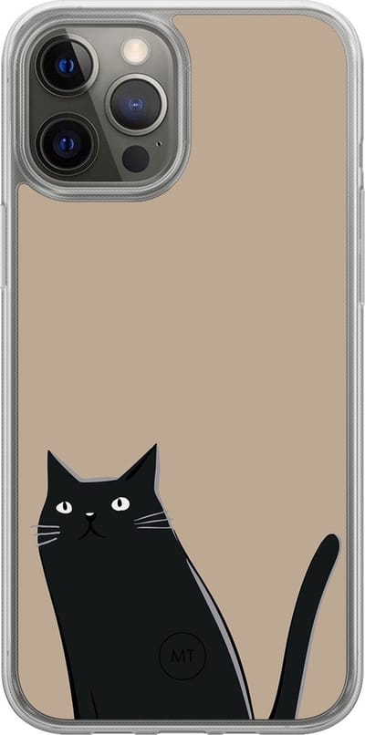 Hybride hoesje geschikt voor iPhone 12- Purrfectly - Extra bescherming - Luxe beschermhoes - TPU case - Transparant, Zwart, Beige - Mooie Telefoonhoesjes
