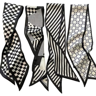 Zwart wit haarsjaal dames lange lint sjaal set grafisch patroon strepen ruit print smalle haar sjaals haaraccessoires set 4 stuks