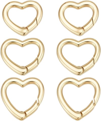 6 Stuks Ringhouders in 3 Maten, 18 K Verguld, Hart en Veer Design, Voor Sieraden Maken en Handwerken, 15 mm, Messing Connectoren