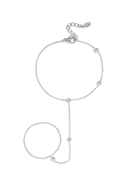 Handchain met asymmetrische steentjes - zilveren kleur