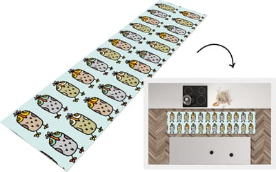 Keukenloper - Loper keuken - Patronen - Uil - Blauw - 200x50 cm - Keukenloper vinyl