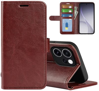 MobyDefend Hoesje - Geschikt voor Oppo Reno15 F / Oppo Reno15 FS - Wallet Book Case (Sluiting Achterkant) - Bruin