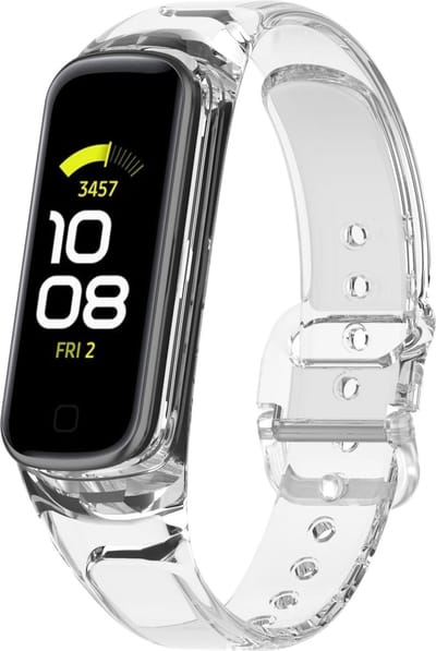 By Qubix - smartwatch bandje - Compatible Samsung bandje - Doorzichtige TPU band (zon verkleurend) - Transparant wit - Geschikt voor Samsung Galaxy Fit 2