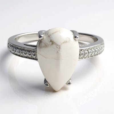 Cavill - Elegante Zilveren Ring - 925 Sterling Zilver met Platina Laag - 4,8 ct Howliet Peervormig - 18 Cambodjaanse Zirkonia