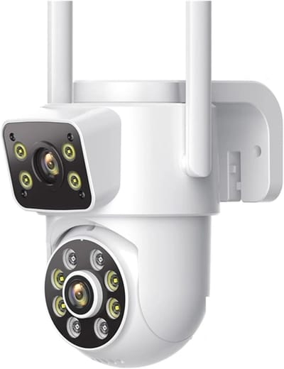 Beveiligingscamera Buiten - Wifi Camera PTZ - Thuis Bewaking - Dubbele Lens Twee Schermen - 8MP 4K - Wit