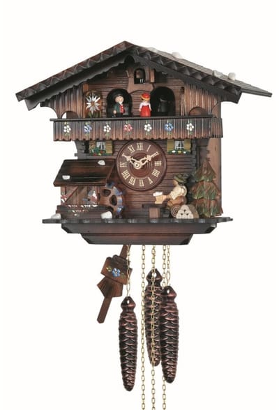 Engstler - 442_MT - Koekoeksklok - 1-daags kettinguurwerk - Notenhout - met muziek met dansend paar - 26 cm