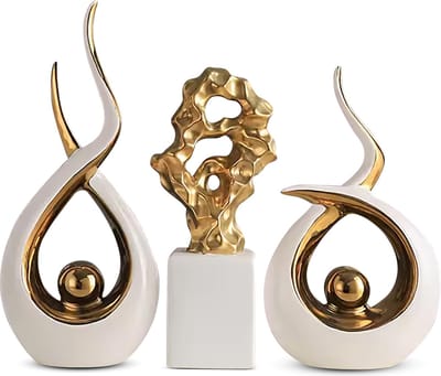 IvoQ Luxe Gouden Decoratie Beelden Set - Stijlvolle Woonaccessoires voor Modern Interieur