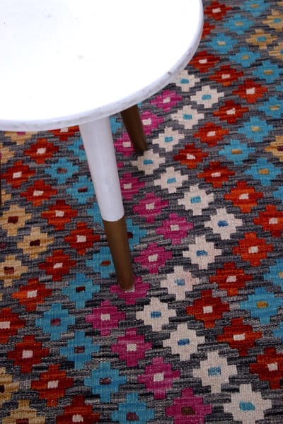 Kleurrijk Tapijt Laagpolig Handgeweven Wollen Vloerkleed - Koho Afghan Kelim 104x72 - 104x72cm- Modern - Woonkamer - Salon - Slaapkamer - Eetkamer