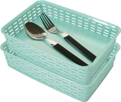Hega Hogar Opbergmandje/ladeverdeler - 2x - mintgroen - 2 liter - kunststof - 17 x 25 x 6 cm - kleine opslag bakjes - manden