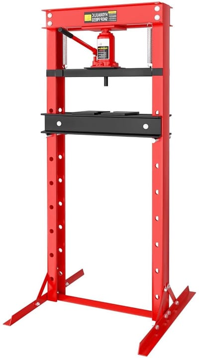 Werkplaatspers Hydraulisch - Lagerpers Framepers - Onderdelen Bewerken - 12 Ton Capaciteit - 410 mm Werkhoogte - Rood Zwart
