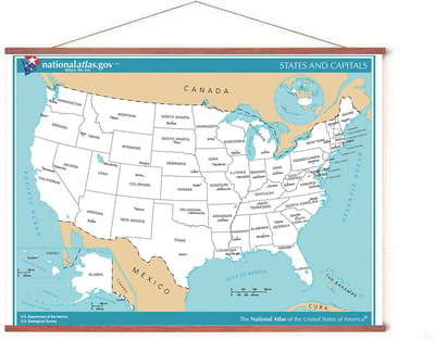 Poster In Posterhanger - Poster Kaart Amerika / VS / USA - 50x70 cm - Kader Hout - Ophangsysteem - Educatief - Schoolplaat