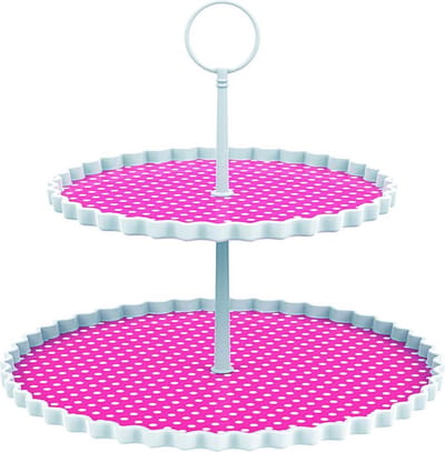 Zak!Designs Etagere Dotty - 2-laags - Ø 21 en 27 cm - Hoogte 23 cm - Fuchsia